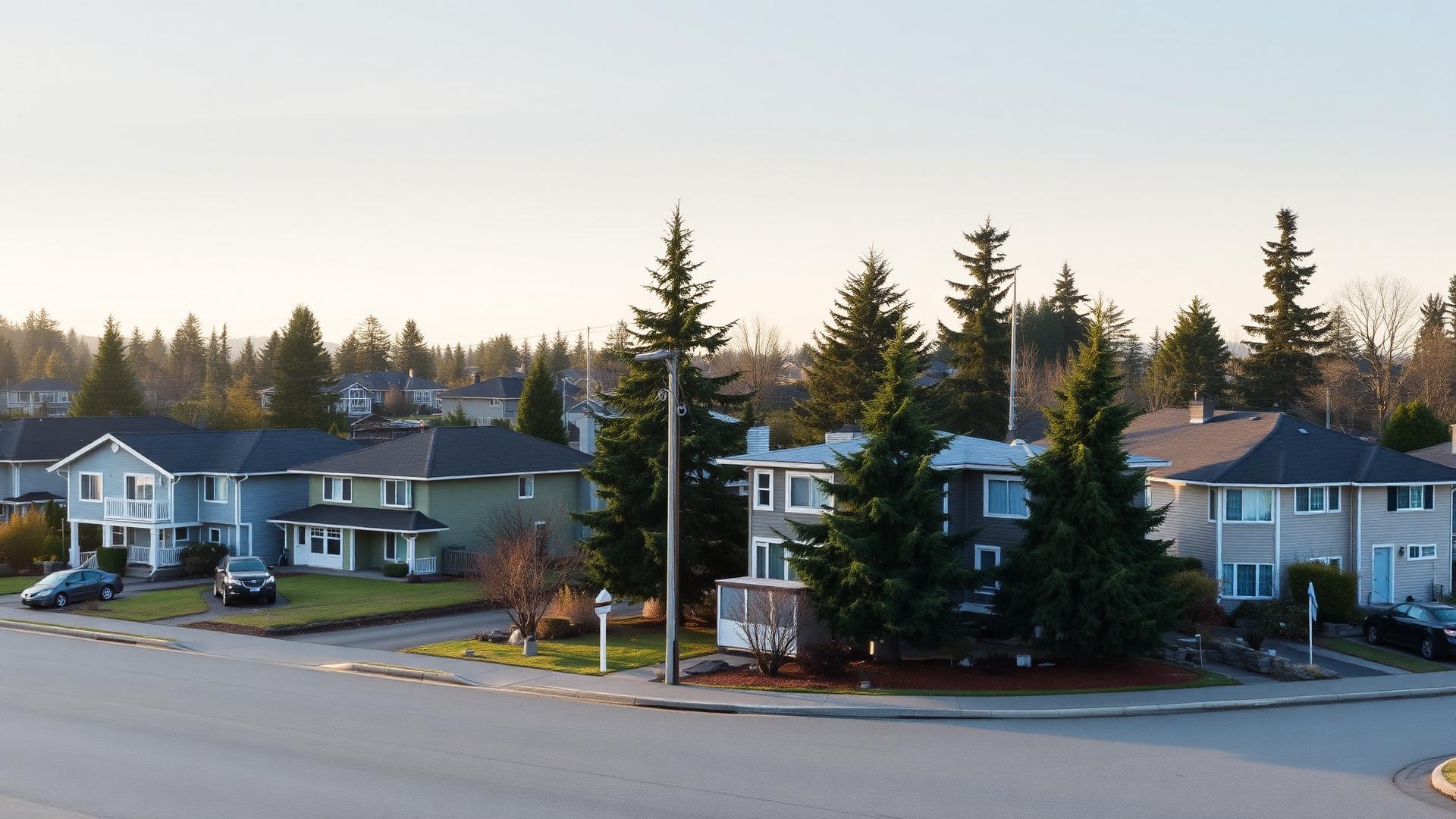 Well-kept homes and a strata building in a Greater Victoria neighbourhood